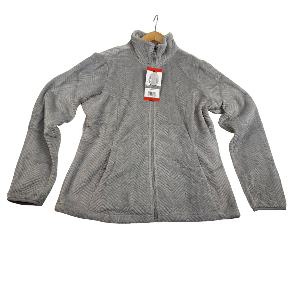 Free2B Peak Butter Pile Jacket Gray Chevron Faux Fur Full Zip Mock Neck Medium